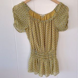 Max Studio Smocked Waist XS Yellow Top